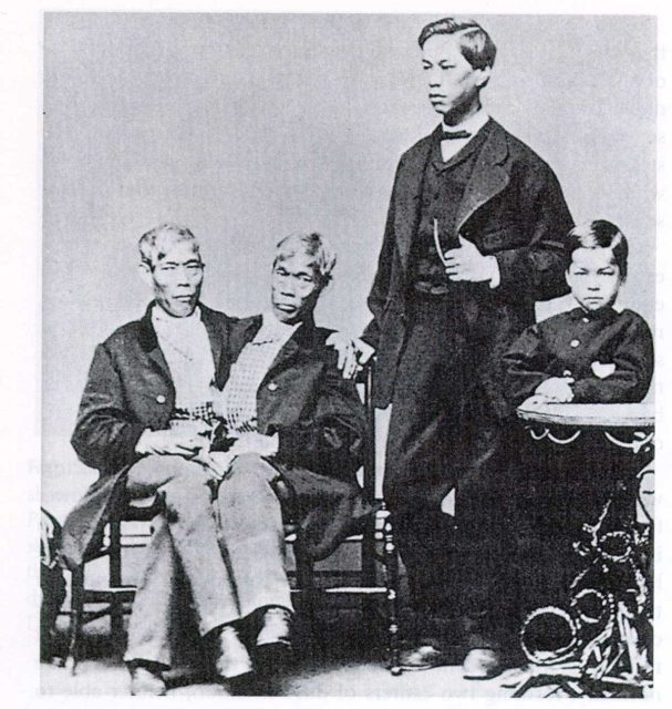 Photograph showing Chang and Eng Bunker their two sons