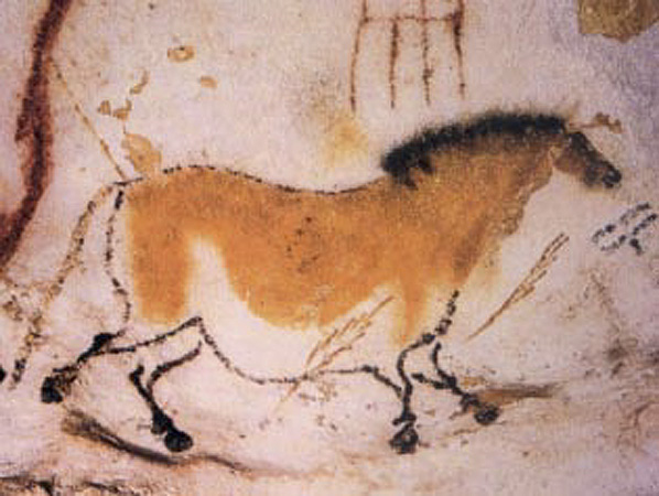 A painting of a dun horse at the Lascaux caves