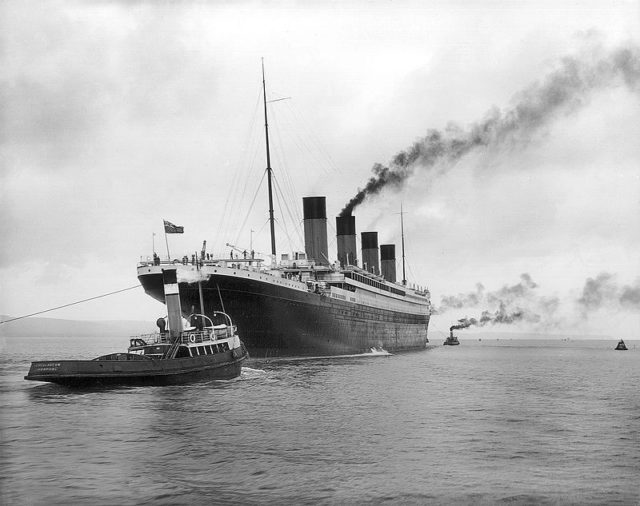 RMS Titanic leaving Belfast for the sea trials on 2nd April 1912
