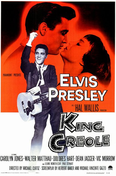 Low-resolution reproduction of the poster for the film King Creole (1958), directed by Michael Curtiz, featuring the star Elvis Presley.