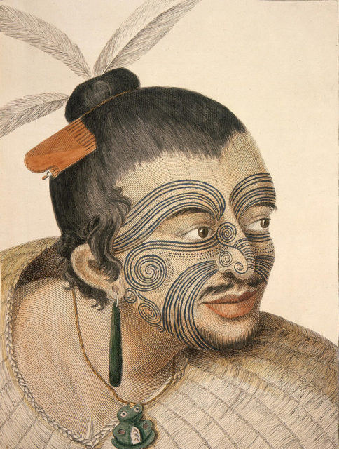 A Māori chief with tattoos (moko) seen by James Cook and his crew  Photo Credit