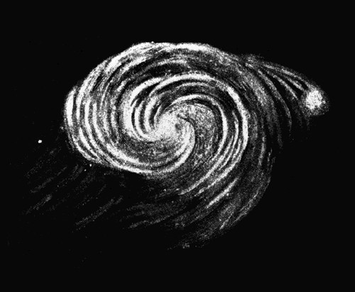 Drawing of the Whirlpool Galaxy by 3rd Earl of Rosse in 1845 based on observations using the Leviathan