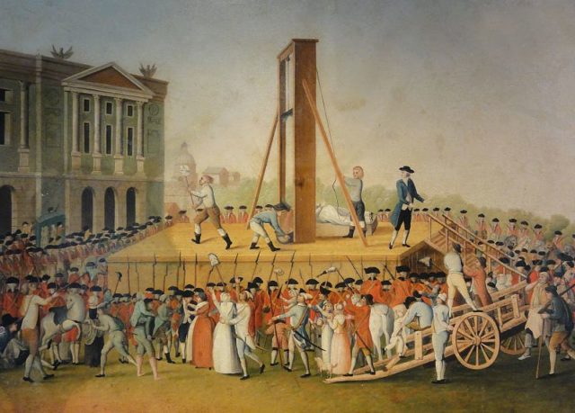 Marie Antoinette’s execution on 16 October 1793: Sanson, the executioner, showing Marie Antoinette’s head to the people.