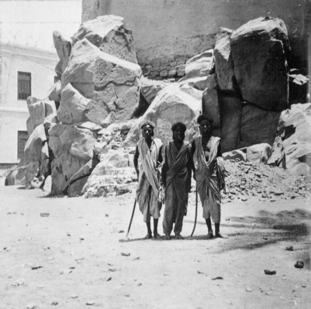 1898 A group of three Bisharin Arabs possibly at Aswan, Egypt.