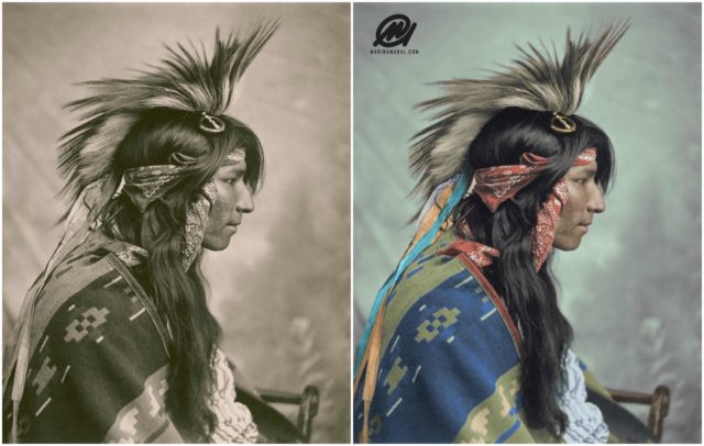 Cree Man, Maple Creek, Saskatchewan, Canada, 1903. Original Photo: British Library, Colorized by Marina Amaral