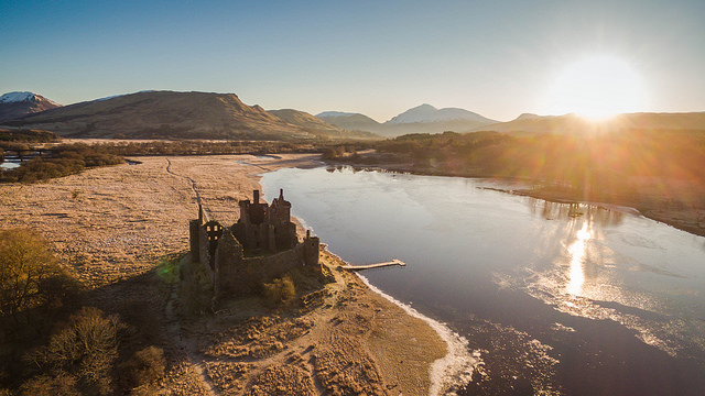 The ruins of the Kilchurn Castle as seen from above.Photo Credit
