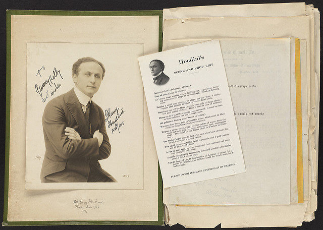 Harry Houdini Scrapbook – Houdini’s Scene and Prop List Photo Credit