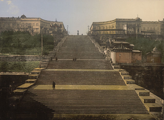 The 142-metre-long (155 yards) Potemkin Stairs in Odessa (1834-41) were made famous by Sergei Eisenstein in his movie The Battleship Potemkin (1925)