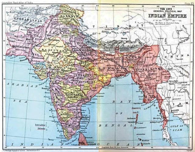 Map, “Political Map of the Indian Empire, 1893” from Constable’s Hand Atlas of India, London: Archibald Constable and Sons, 1893