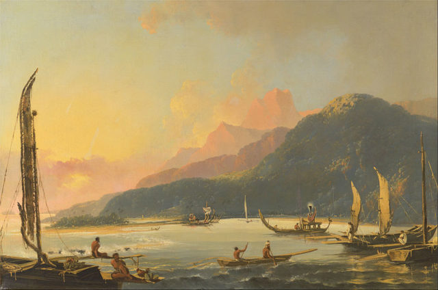 Matavai Bay, Tahiti, as painted by William Hodges in 1776.