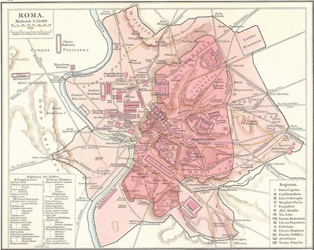A map showing the Colosseum’s location in the city of Rome