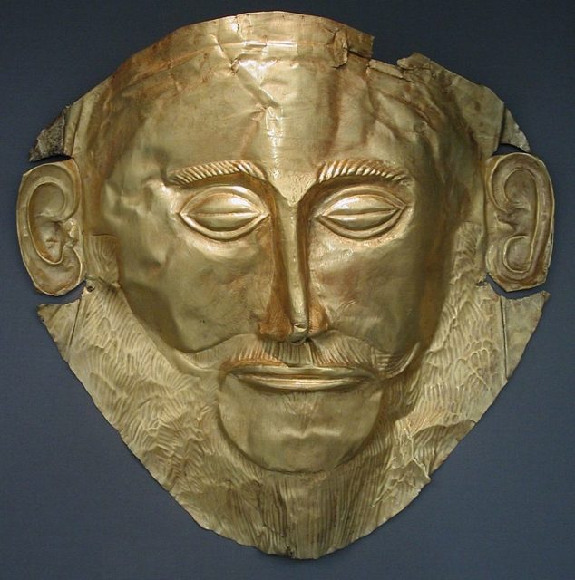 The Mask of Agamemnon, discovered by Heinrich Schliemann in 1876 at Mycenae. Aside to Hissarlik, which is presumed to be the site of the legendary Troy, other sites linked to the Homeric epics are the Mycenaean sites of Mycenae and Tiryns photo credit