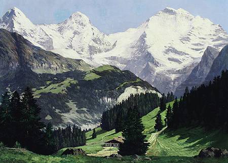 Summer day in the Bernese Oberland with Eiger, Mönch and Jungfrau