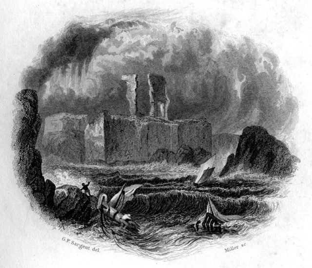 Dunbar Castle, engraving by William Miller.