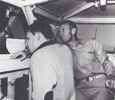 Morrison and his father on the bridge of the USS Bon Homme Richard in January 1964.