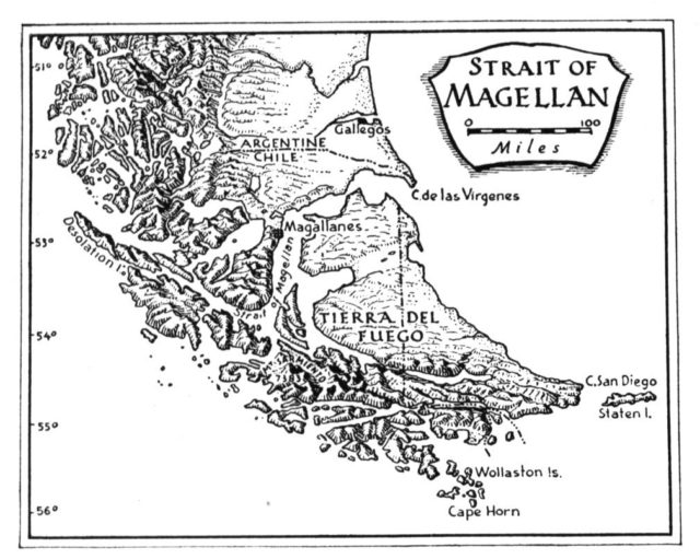 The Strait of Magellan cuts through the southern tip of South America, connecting the Atlantic and Pacific oceans.