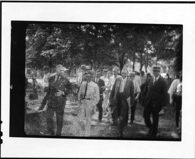 Taken during the time of the Tennessee v. John T. Scopes Trial (left to right): Dudley Field Malone, George Washington Rappleyea, John Neal, Jon T. Scopes, Clarence Darrow, and an unidentified man in a straw hat), July 1925.