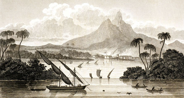 An engraving from Sketch of the Mosquito Shore, purporting to depict the “port of Black River in the Territory of Poyais.”