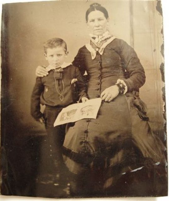 Wyatt Earp with his mother Virginia Ann Cooksey Earp c. 1856.
