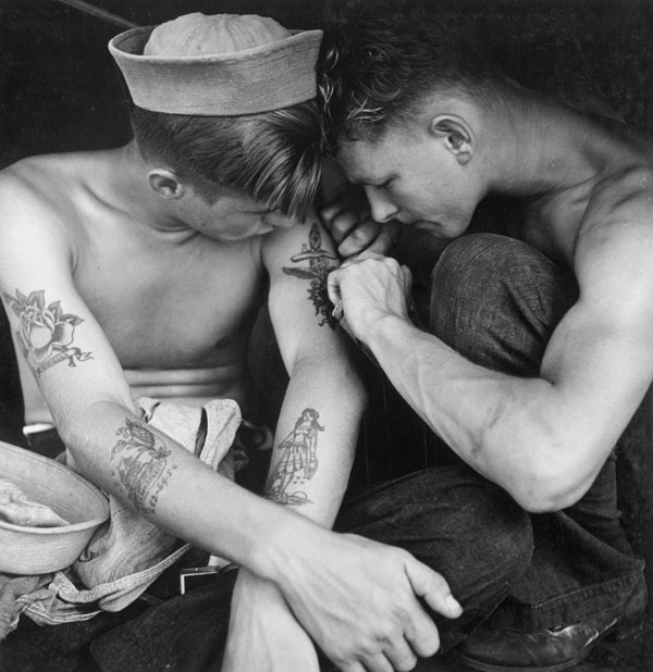 A tattooed sailor aboard the USS New Jersey, 1944.