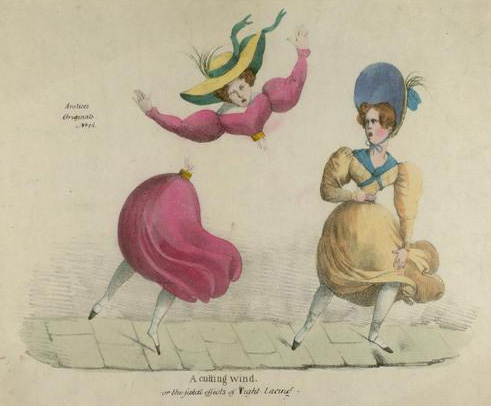 “A cutting wind, or the fatal effects of tight-lacing,” a satirical cartoon from around 1820. Photo Credit
