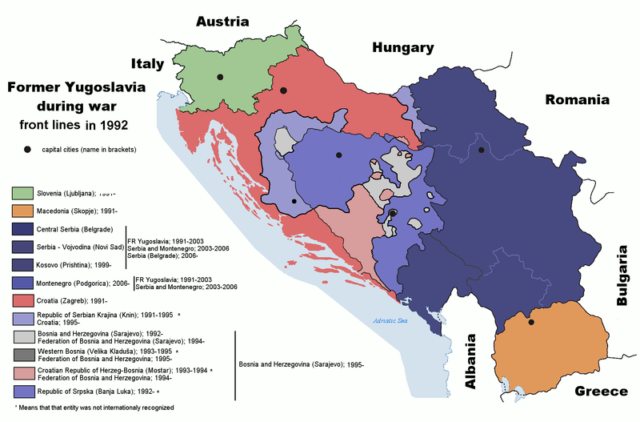 Yugoslavia at the time of its dissolution, early 1992.  Author: Paweł Goleniowski (swPawel)   CC BY 2.5