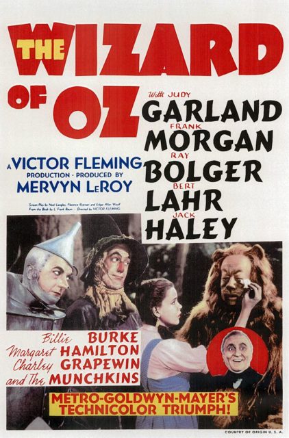 Victor Fleming’s 1939 “Wizard of OZ” movie poster starring Judy Garland, Frank Morgan, Ray Bolger, Bert Lahr, and Jack Haley
