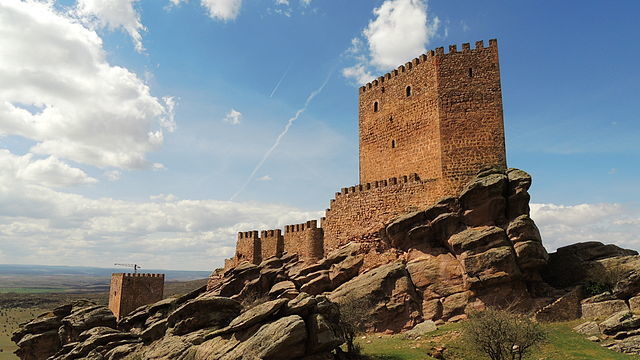 The Castle of Zafra, situated atop a large rock at an altitude of 1,400 meters, is located near Campillo de Dueñas in Guadalajara, Spain. It is now private property. Photo Credit