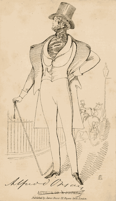 Portrait of Count Alfred D’Orsay from the 1830’s entitled “Author of ‘A Journal” published by James Fraser.