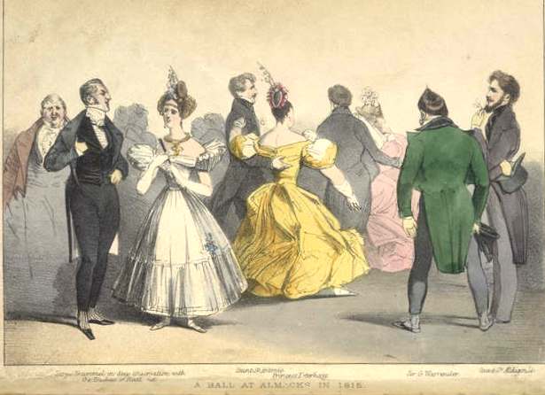 “Reminiscences and Recollections of Captain Gronow: Being Anecdotes of Camp, Court, Club and Society 1810 to 1860” published in 1865. It shows a ball at Almack’s, supposedly in the year 1815 with Beau Brummell conversing with the Duchess of Rutland on the left.