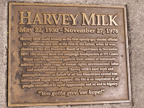 The plaque covering Milk’s ashes in front of 575 Castro Street.