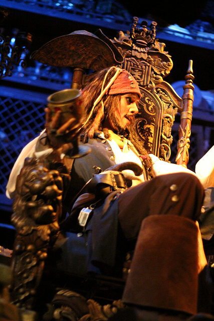 Captain Jack Sparrow sitting on the throne-chair. Photo Credit