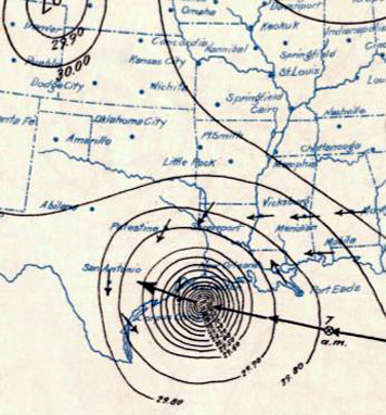 Surface weather analysis of the hurricane on September 8, just before landfall.
