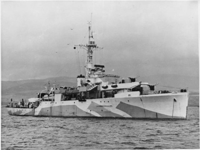 Photograph of the Royal Navy sloop HMS Amethyst during WWII.