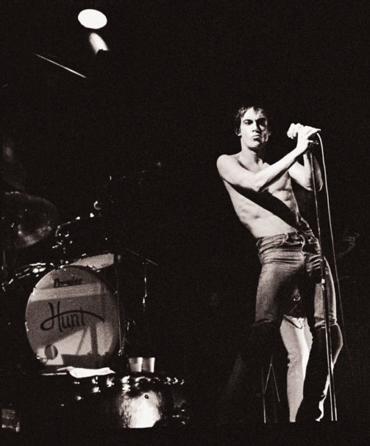 Iggy Pop on October 25, 1977, at the State Theatre, Minneapolis, Minnesota. Photo Credit