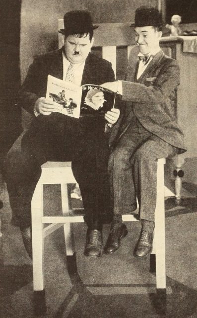 Oliver Hardy (left) and Stan Laurel (right) in 1930’s “The New Movie”.