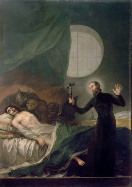 Painting of Saint Francis Borgia performing an exorcism, by Goya.