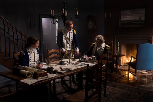 Seth Numrich as Ben Tallmadge, Ian Kahn as General George Washington, Sean Haggerty as Col. Alexander Hamilton Photo Credit: Antony Platt/AMC
