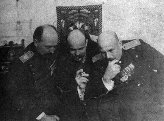 Dragutin Dimitrijević (1876-1917) with two of his comrades. Pictured sitting on the right, he was the leader of the secret military society formed in 1911, named the Black Hand