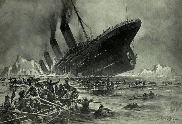 Engraving by Willy Stöwer from 1912, “Sinking of the Titanic.”