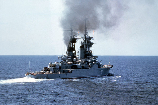 The Ordzhonikidze was a Sverdlov class cruiser similar to that shown in this photograph