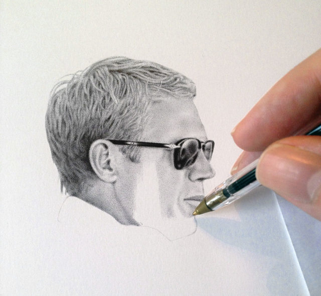 Example of a ballpoint pen work-in-progress – rendering of actor Steve McQueen by artist James Mylne, Author: James Mylne, CC-BY 3.0