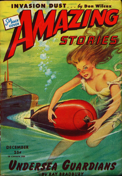 Bradbury’s “Undersea Guardians” was the cover story for the December 1944 issue of Amazing Stories.