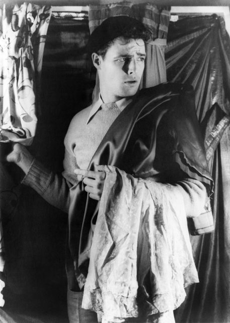 A 24-year-old Marlon Brando on the set of the Broadway production of A Streetcar Named Desire, 1948