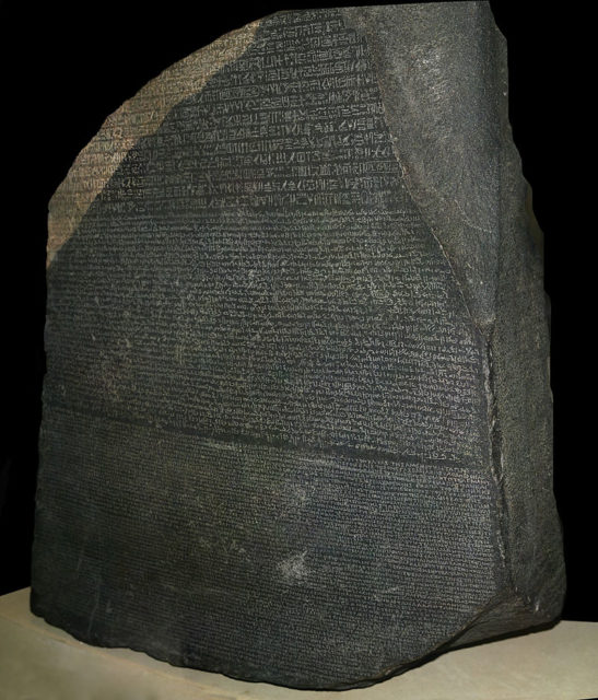The Rosetta Stone in the British Museum. Author :© Hans Hillewaert CC BY-SA 4.0