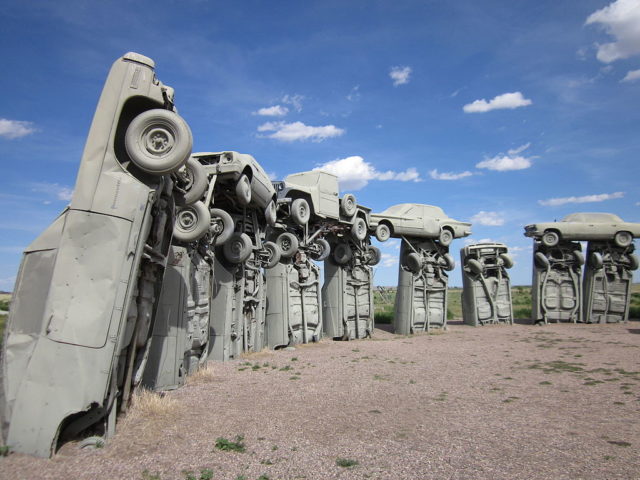 A Charming sight of the cars as they are positioned at Carhenge. Author Emilykil, CC BY-SA 4.0