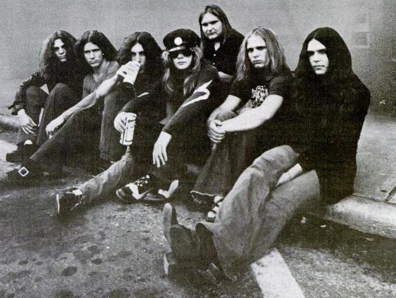 Lynyrd Skynyrd back in 1973. The photo was used for promoting their hit single “Gimme Three Steps.”