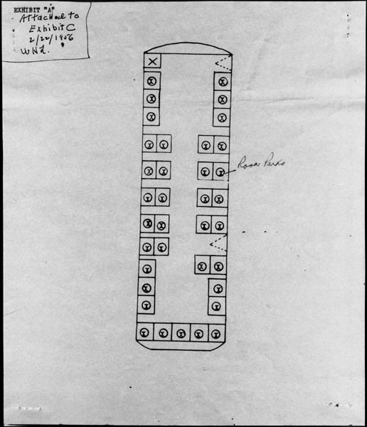 Seat layout on the bus where Parks sat, December 1, 1955