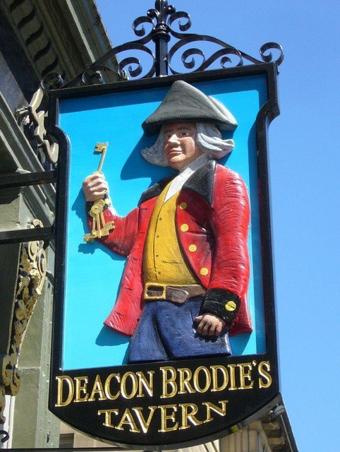 Sign at Deacon Brodie’s Tavern on Edinburgh’s Royal Mile Author: Kim Traynor CC BY 3.0
