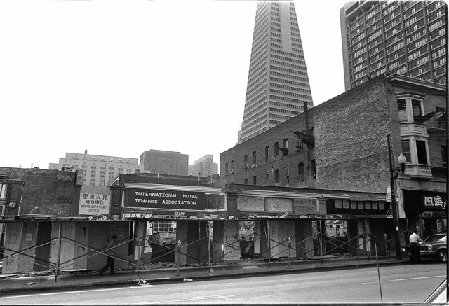 The International Hotel at 848 Kearny Street in San Francisco stood empty for years after the 1977 eviction. Author: Nancy Wong CC BY-SA 3.0